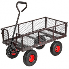 Globindus Steel Garden Cart, Heavy Duty 1500 lbs Capacity, with Removable Mesh Sides to Convert into Flatbed, Utility Metal Wagon with 2-in-1 Handle and 15 in Tires, Perfect for Garden, Farm, Yard