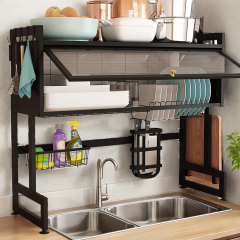 GLOBINDUS Dish Drying Rack, Large Stainless Steel Over The Sink 2 Tier Dish Rack with Cover for Kitchen